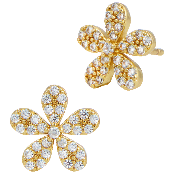 Savvy Cie Plated Flower Cubic Zirconia Stud Earrings