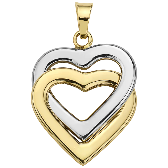 Pori Jewelers 14K Two Toned White and Yellow Gold Double Heart Love Pendant