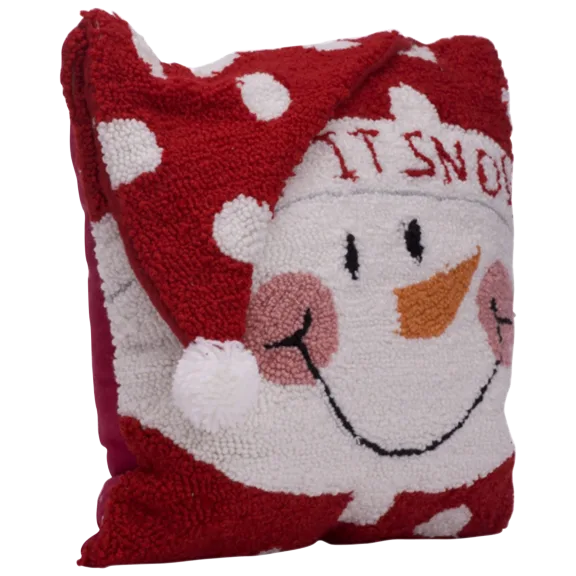 Glitzhome 13.98"L Hooked 3D Snowman Pillow