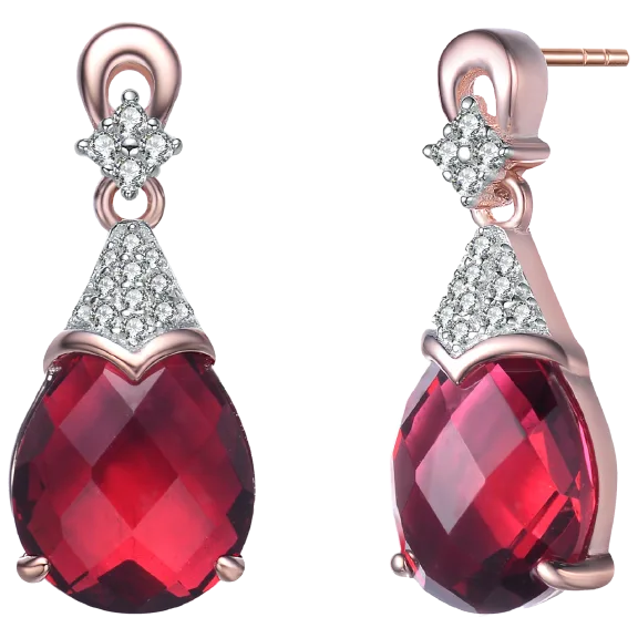 RelavenO Classy Sterling Silver Drop Earrings with Oval Ruby Red Cubic Zirconia