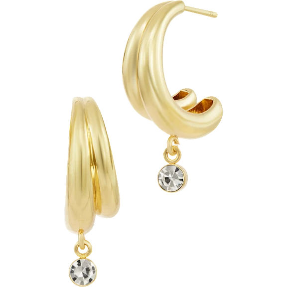 Savvy Cie Double Hoop Earrings with Round Cubic Zirconia Drop