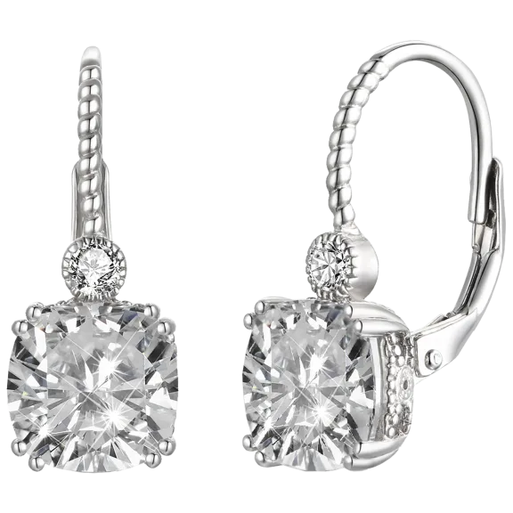 Genevive Beautiful Rhodium Plated Cubic Zirconia Leverback Earrings