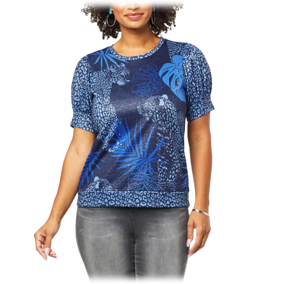 DG2 Print Hacci Knit Puff Sleeve Top