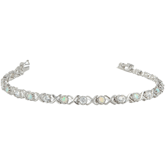 Savvy Cie Sterling Silver Opal  'X' & 'O' Tennis Bracelet