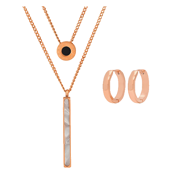 SteelTime Stainless Steel Layered Mother Of Pearl Dog Tag w/ Simulated Onyx Set