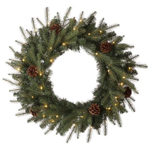Glitzhome 24"D Pre-Lit Greenery Pine Cone Christmas Wreath, with Warm White LED