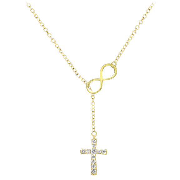 Savvy Cie 18K Gold Plated Adjustable Infinity Lariat Cross Necklace
