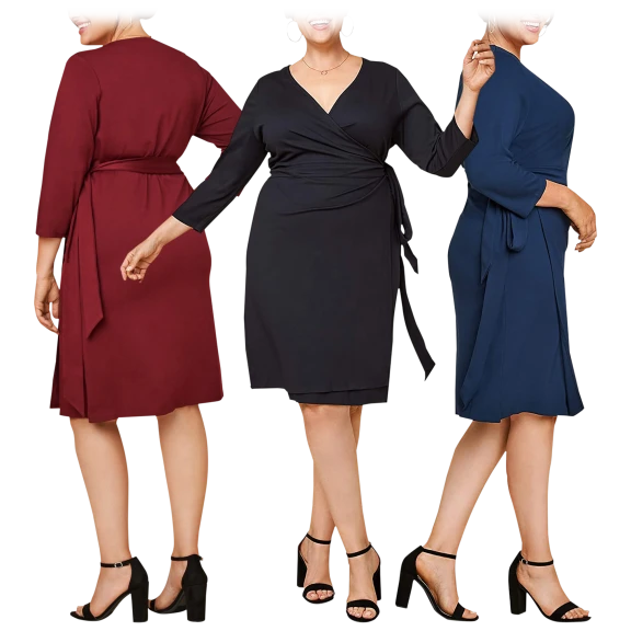 3-Pack: Seek No Further Ladies Plus Size Wrap Dress