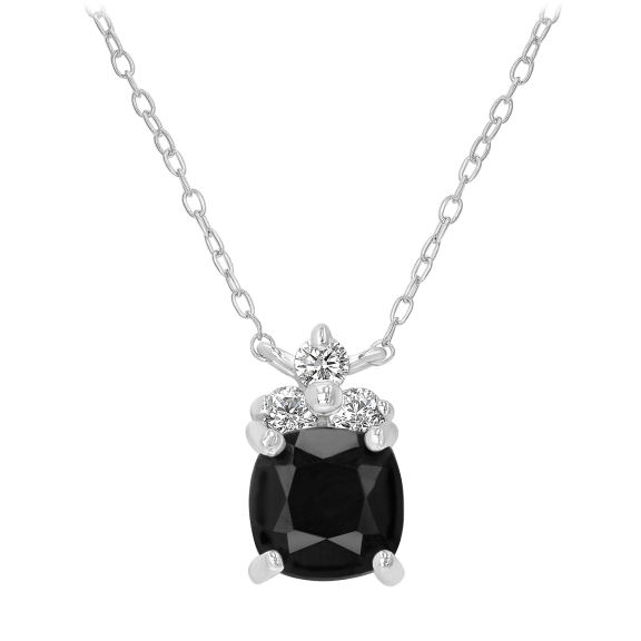 Gemistry Sterling Silver Onyx and Cubic Zirconia Cushion Necklace