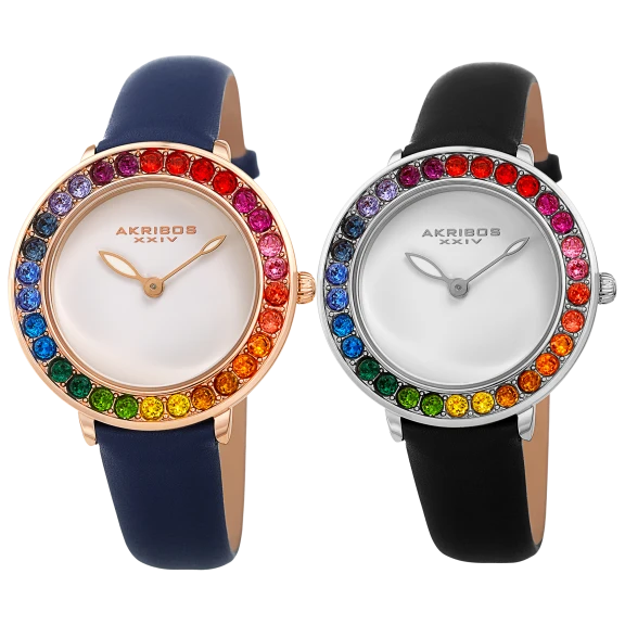 Akribos XXIV Women's Quartz Multicolor Swarovski 50M Genuine Leather Watch