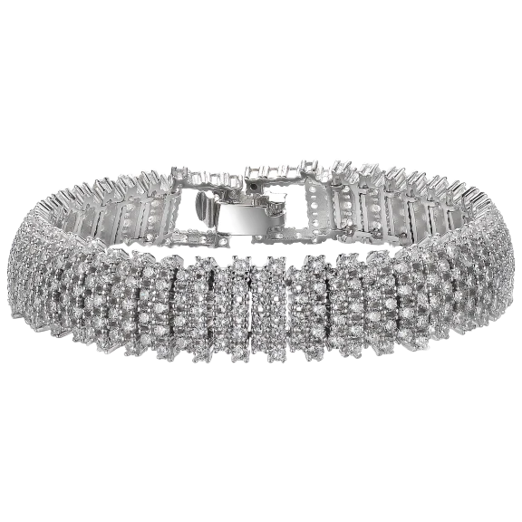 Genevive CZ Elegant Link Bracelet in White Gold Plated Finish