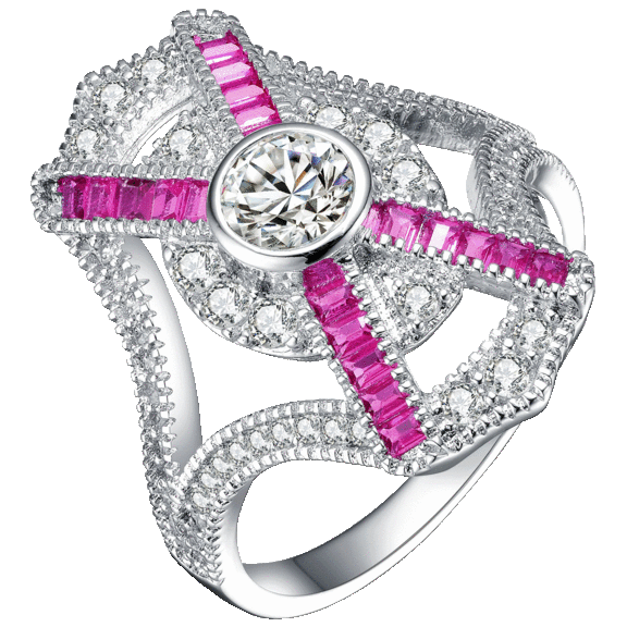 Genevive Modern X Sterling Silver Cubic Zirconia Cocktail Ring