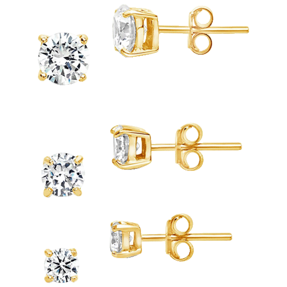 3-Pack: Rox & Rose Sterling Silver Cubic Zirconia Stud Earring Set