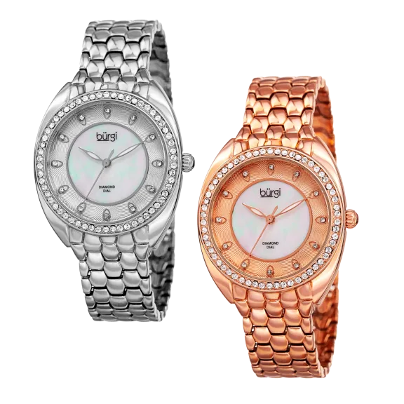 Burgi Diamond & Crystal Mother of Pearl Watch