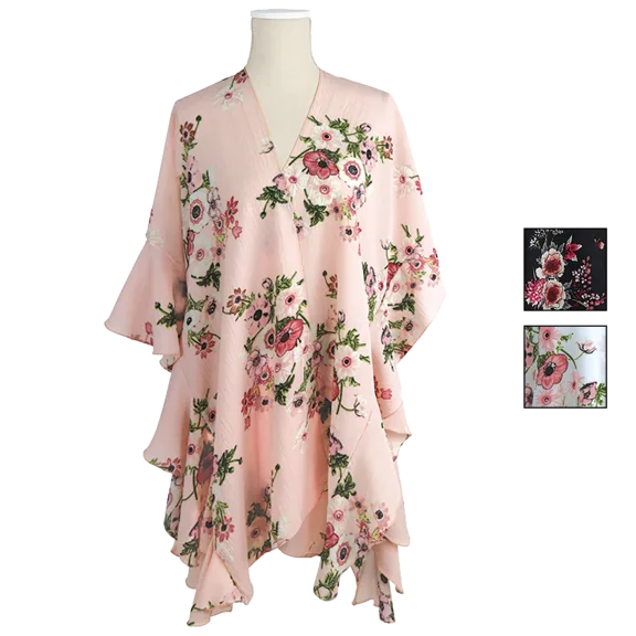 Jack and Missy Women's Floral Print Chiffon Kimono Poncho