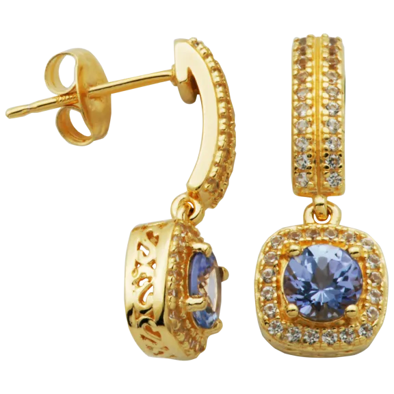 Morgan & Paige 14K Gold Tanzanite Halo Drop Earrings