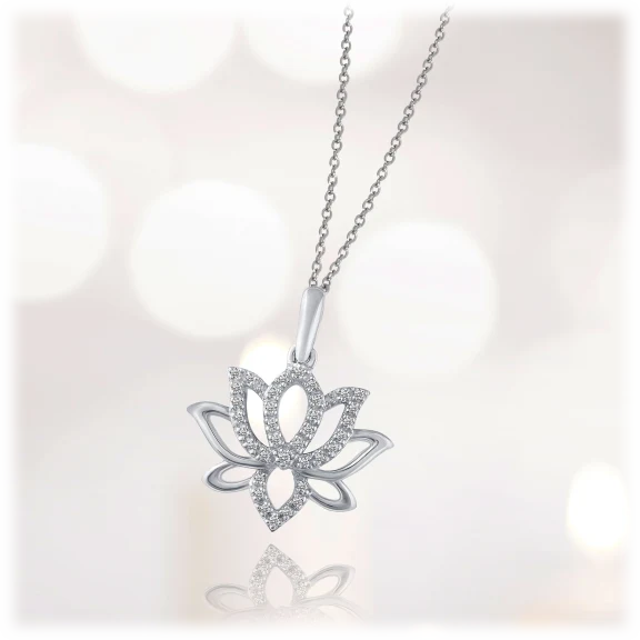 Fifth and Fine 1/10 Carat TW Diamond Open Lotus Pave Pendant in Sterling Silver