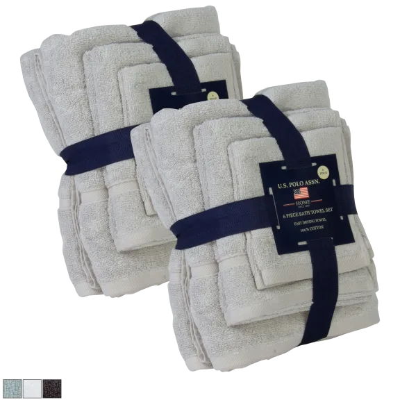 12-Piece: US Polo Assn Super Soft 100% Cotton Towel Set