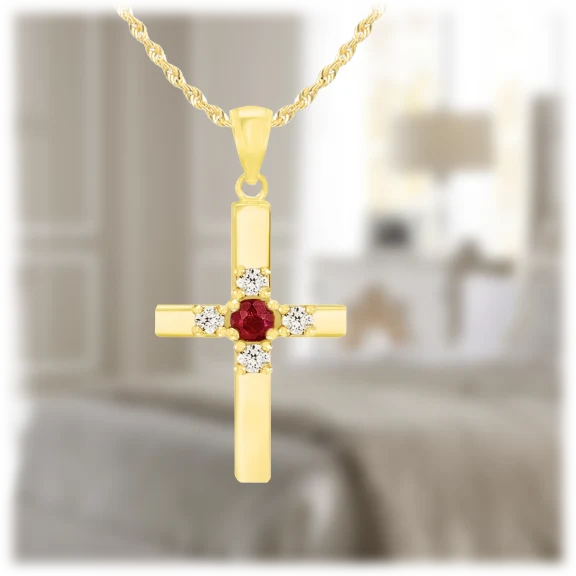 Savvy Cie Gold Genuine Ruby Cross Pendant