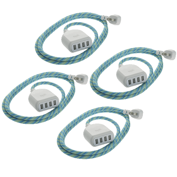 4-Pack: 360 Electrical Habitat Braided USB Extension Cord with 4.8A 4-Port USB