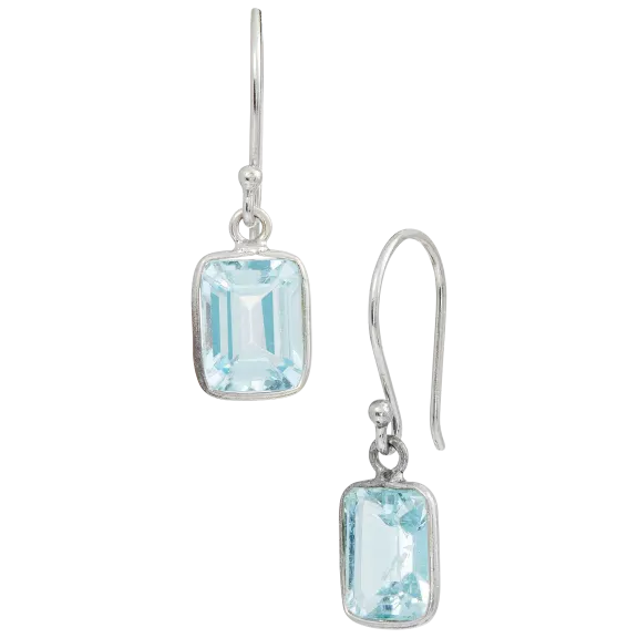 Savvy Cie Sterling Silver Blue Topaz Emerald Cut French Wire Earrings