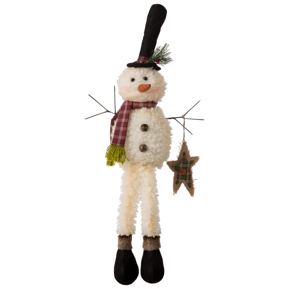 Glitzhome 28"H Fabric Christmas Snowman Shelf Sitter with Dangling Legs