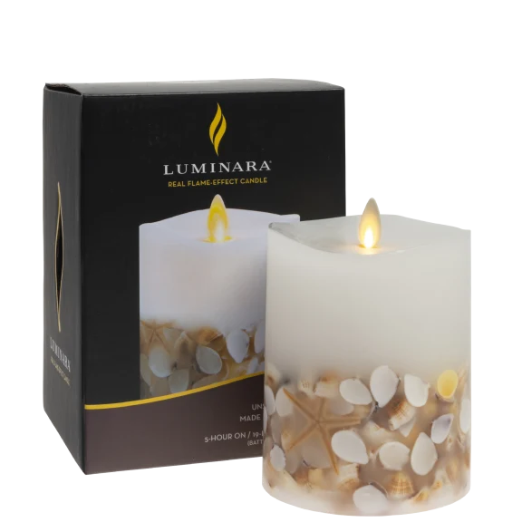 Luminara® Real-Flame Effect LED 5" Pillar Candle with Sea Shells