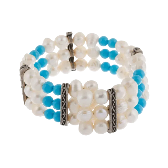 Triple Row Pearl & Howlite Bangle