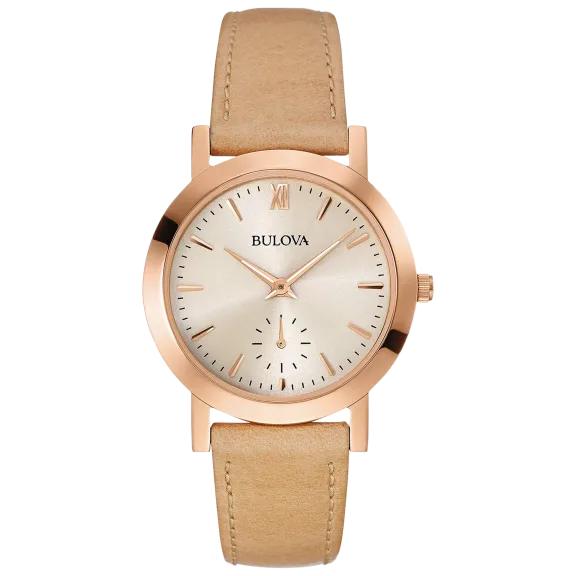 Bulova Quartz Classic Ladies Rose Gold-Tone Watch in Camel Leather