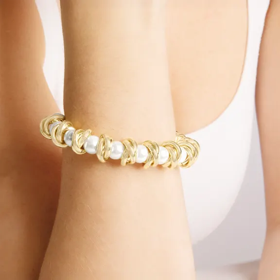 Martha Stewart 7" Elegant Gold and Pearl Bracelet