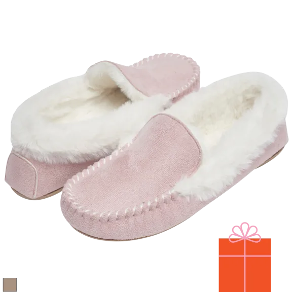 Laura Ashley Ladies Microsuede Moccasin With Plush Trim