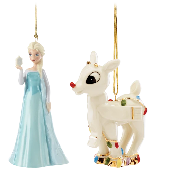 2-Pack: Lenox Rudolph's Christmas and Snow Queen Elsa Ornaments