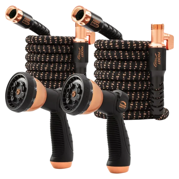2-Pack: Pocket Hose Copper Bullet 25' Hoses with Removable Hand Sprayers