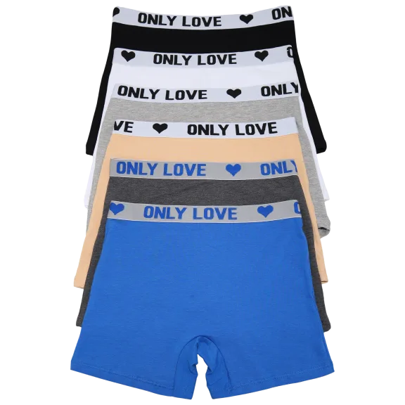 6-Pack: Angelina Cotton Bike Short Panties with Only Love Elastic Waistband