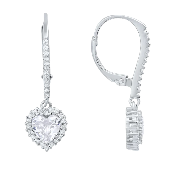 Kylie Harper Sterling Silver Birthstone CZ Heart Halo Leverback Earrings
