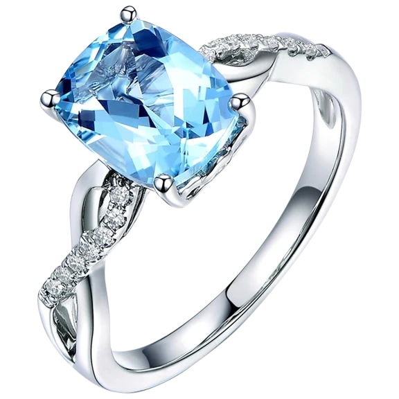 Tamborat 18K White Gold Swirl Blue Topaz Ring