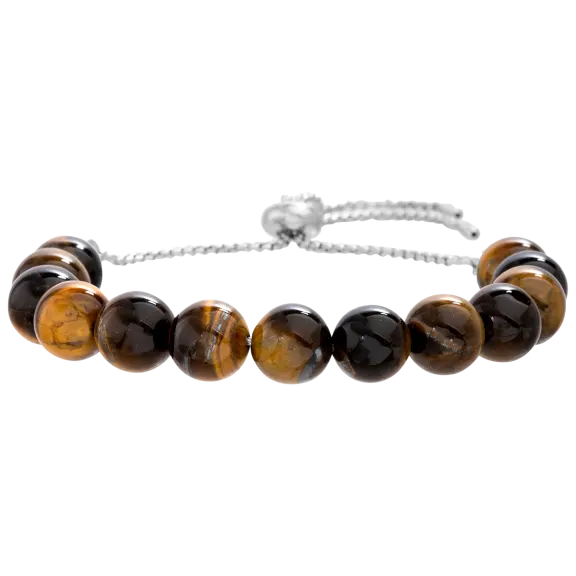 NES Jewelry Fine Silver Plated Tiger Eye Beaded Slider Bracelet