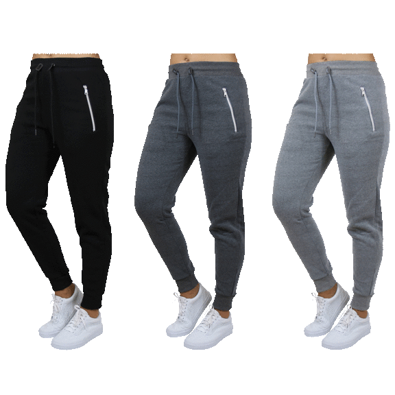 3-Pack: Women's Loose Fitting Jogger Sweatpants with Zippered Pockets