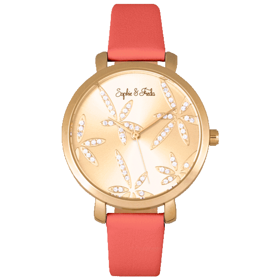 Sophie & Freda Key West Leather-Band Watch with Swarovski Crystals
