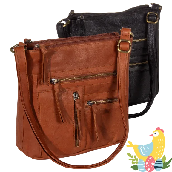 Great American Leatherworks Multi-Zip Genuine Leather Crossbody