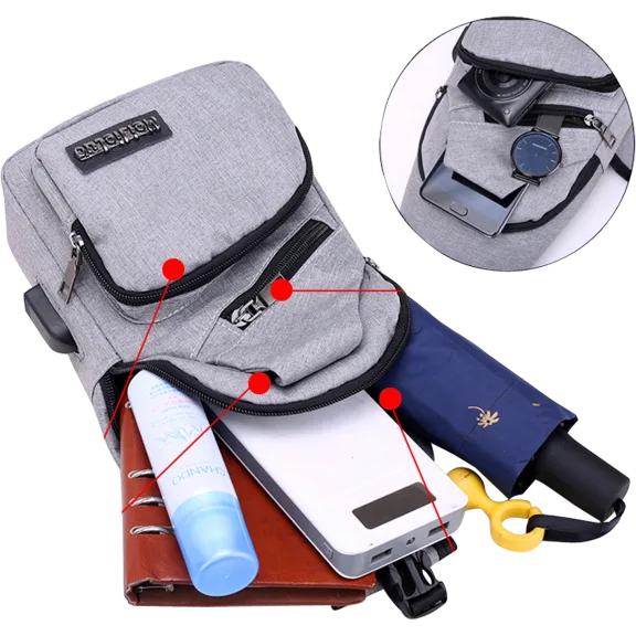 Sling Bag Shoulder Backpack Chest Bag for Women & Men with USB