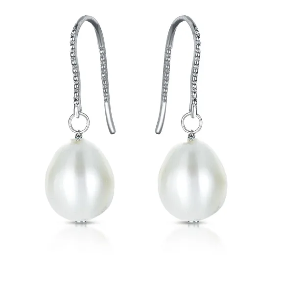 Sterling & Platinum Plated Pearl Drop Earrings