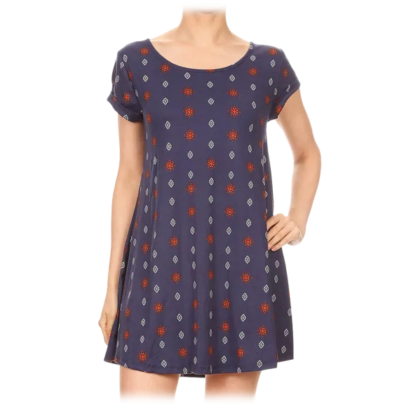Navy/Coral/White Boho Tunic Dress