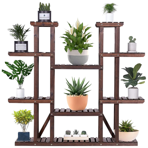 AMERLIFE Carbonized Fir Wood Plant Stand Shelving Unit