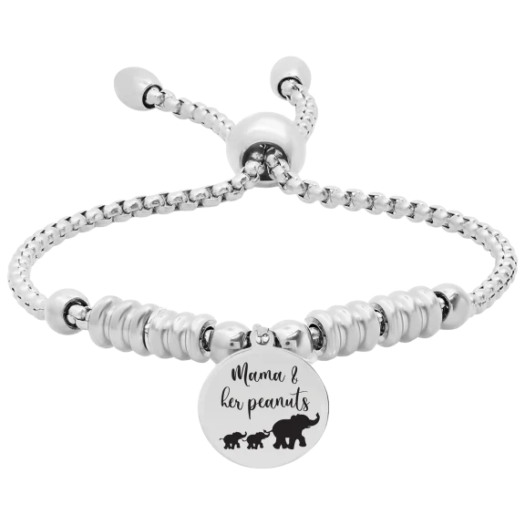 Steeltime "Mama & her peanuts" Stainless Steel Elephant Drawstring Bracelet