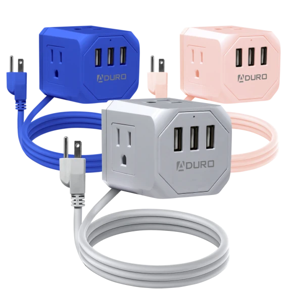 PowerUp Squared Power Strip with 3 Outlet & 3 USB Ports