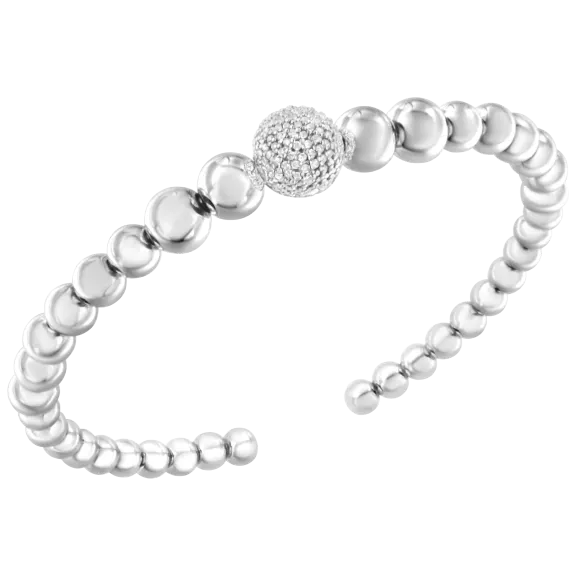 Haus of Brilliance Sterling Silver 1/6 Carat TW Diamond Ball Bead Cuff Bangle