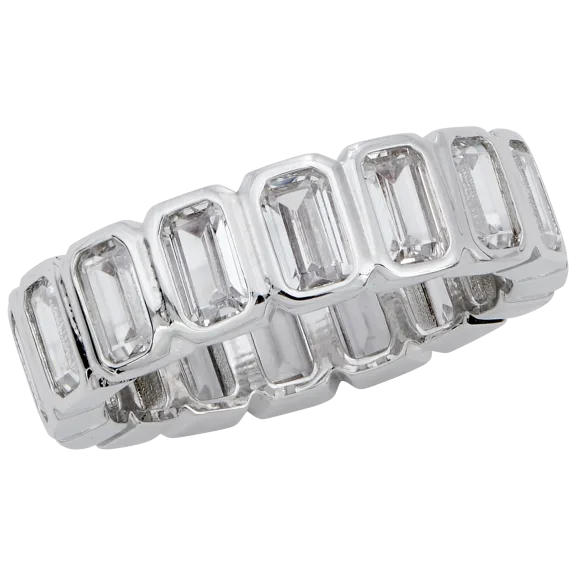 Savvy Cie Rhodium Plated Emerald Cut Bold Eternity Band