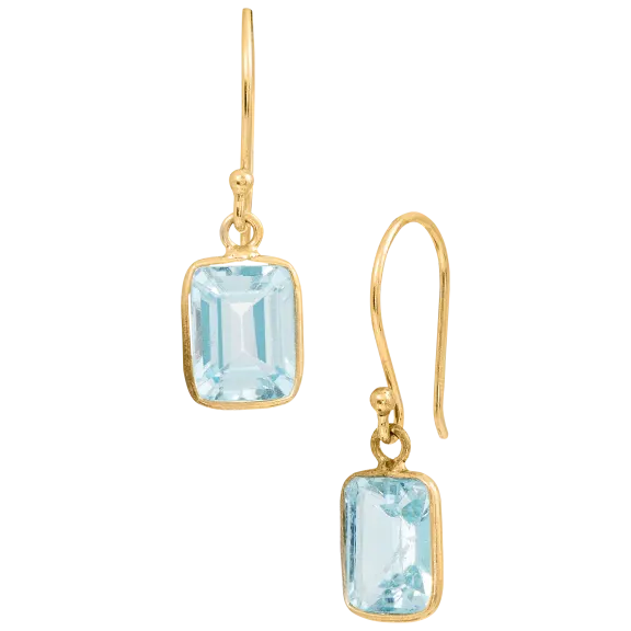 Savvy Cie 18K Gold Over Sterling Blue Topaz Emerald Cut French Wire Earrings