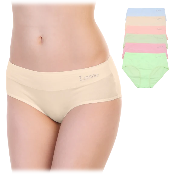 6-Pack: Angelina Cotton Hiphugger Panties with Rhinestone Love Detail